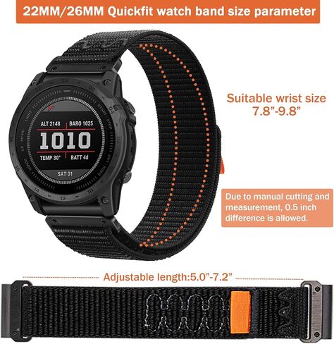22mm Quickfit Watch Bands compatible with Garmin Quatix 7 Pro/Fenix 7X Pro/7/6 Pro/5 plus/5/Instinct/Forerunner 965 955 945 935/Epix 2/Descent G1 Hook&Loop Sport Nylon Replacement Watch Strap For Men in Saudi Arabia