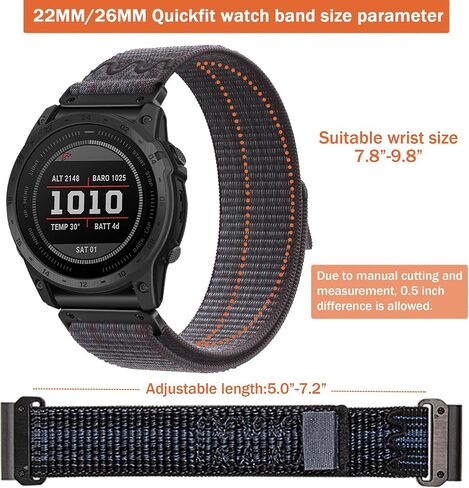 22mm Quickfit Watch Bands compatible with Garmin Quatix 7 Pro/Fenix 7X Pro/7/6 Pro/5 plus/5/Instinct/Forerunner 965 955 945 935/Epix 2/Descent G1 Hook&Loop Sport Nylon Replacement Watch Strap For Men in Saudi Arabia