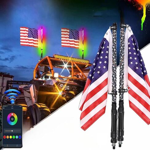 2pcs 2FT Whip Lights LED Whip Lights for UTV ATV Spiral RGB Chasing Lighted Antenna Whips with APP & Remote Control for Can-Am X3 RZR Off-Road Ranger Wrangler Sand Buggy Dune (2 ft) in Saudi Arabia