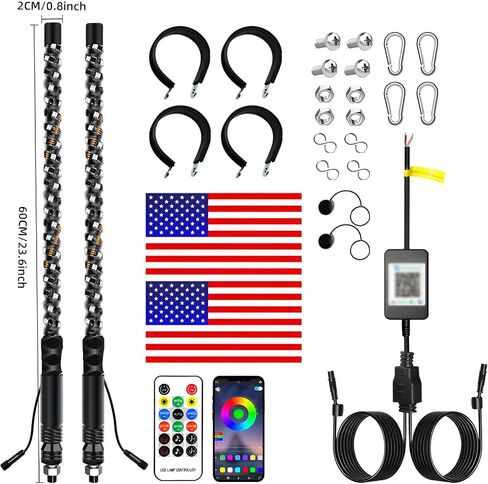 2pcs 2FT Whip Lights LED Whip Lights for UTV ATV Spiral RGB Chasing Lighted Antenna Whips with APP & Remote Control for Can-Am X3 RZR Off-Road Ranger Wrangler Sand Buggy Dune (2 ft) in Saudi Arabia