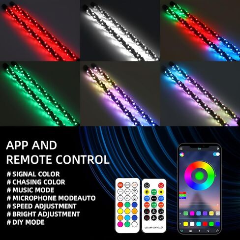 2pcs 2FT Whip Lights LED Whip Lights for UTV ATV Spiral RGB Chasing Lighted Antenna Whips with APP & Remote Control for Can-Am X3 RZR Off-Road Ranger Wrangler Sand Buggy Dune (2 ft) in Saudi Arabia