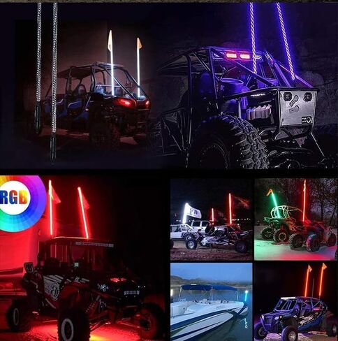 2pcs 2FT Whip Lights LED Whip Lights for UTV ATV Spiral RGB Chasing Lighted Antenna Whips with APP & Remote Control for Can-Am X3 RZR Off-Road Ranger Wrangler Sand Buggy Dune (2 ft) in Saudi Arabia