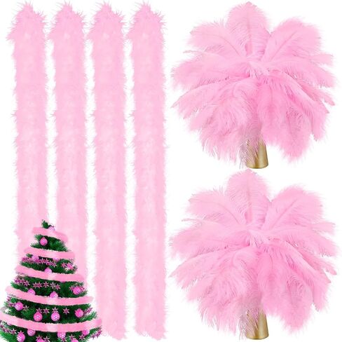 Maysing 104 Pcs Feathers for Christmas Tree,100 Pcs Natural Ostrich Feathers 4 Pcs Feather Garlands Fluffy Feather Boa for Christmas Decoration, Wedding Centerpieces, Birthday Party, DIY Craft (Xmas) in Saudi Arabia
