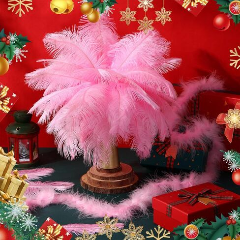 Maysing 104 Pcs Feathers for Christmas Tree,100 Pcs Natural Ostrich Feathers 4 Pcs Feather Garlands Fluffy Feather Boa for Christmas Decoration, Wedding Centerpieces, Birthday Party, DIY Craft (Xmas) in Saudi Arabia