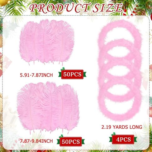 Maysing 104 Pcs Feathers for Christmas Tree,100 Pcs Natural Ostrich Feathers 4 Pcs Feather Garlands Fluffy Feather Boa for Christmas Decoration, Wedding Centerpieces, Birthday Party, DIY Craft (Xmas) in Saudi Arabia