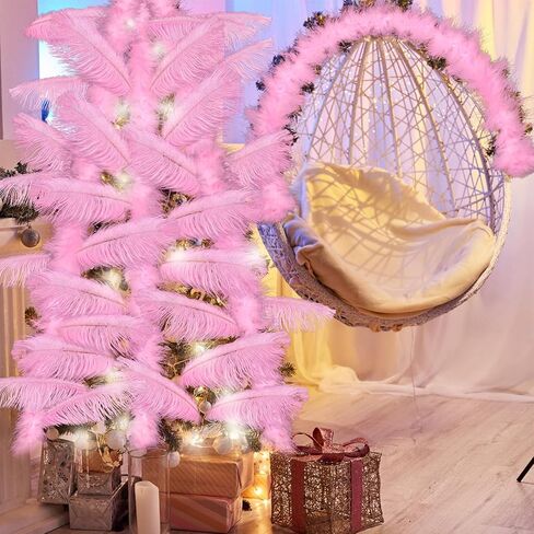 Maysing 104 Pcs Feathers for Christmas Tree,100 Pcs Natural Ostrich Feathers 4 Pcs Feather Garlands Fluffy Feather Boa for Christmas Decoration, Wedding Centerpieces, Birthday Party, DIY Craft (Xmas) in Saudi Arabia