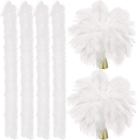 Maysing 104 Pcs Feathers for Christmas Tree,100 Pcs Natural Ostrich Feathers 4 Pcs Feather Garlands Fluffy Feather Boa for Christmas Decoration, Wedding Centerpieces, Birthday Party, DIY Craft (Xmas) in Saudi Arabia