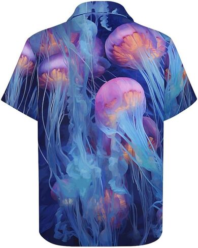 Men's Summer Tropical Jellyfish Holiday Button Shirt Hawaiian Party Short Sleeve Vacation Beach Shirts in Kuwait
