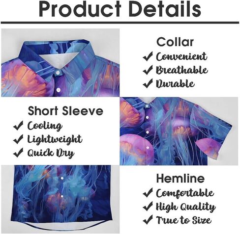 Men's Summer Tropical Jellyfish Holiday Button Shirt Hawaiian Party Short Sleeve Vacation Beach Shirts in Kuwait