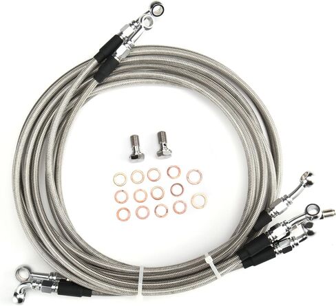 MoKitDora 12"-14" Handlebar Cable Kit Hydraulic Clutch and Brake Lines for Harley Touring 2013 CVO Road Glide and 2014-2016 Street Glide FLHX/Electra Glide FLHT w/ABS, Chrome in Saudi Arabia