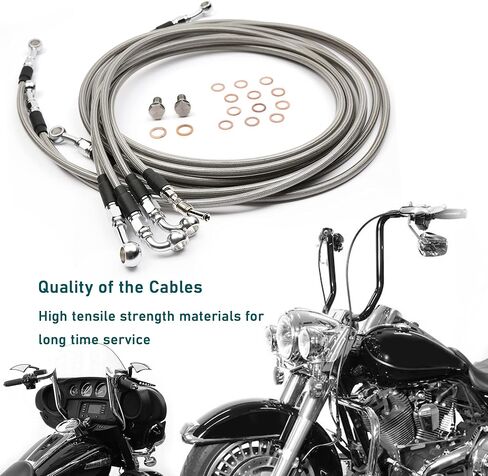 MoKitDora 12"-14" Handlebar Cable Kit Hydraulic Clutch and Brake Lines for Harley Touring 2013 CVO Road Glide and 2014-2016 Street Glide FLHX/Electra Glide FLHT w/ABS, Chrome in Saudi Arabia