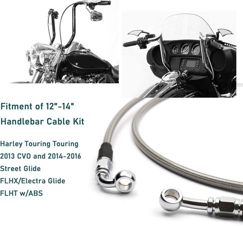 MoKitDora 12"-14" Handlebar Cable Kit Hydraulic Clutch and Brake Lines for Harley Touring 2013 CVO Road Glide and 2014-2016 Street Glide FLHX/Electra Glide FLHT w/ABS, Chrome in Saudi Arabia