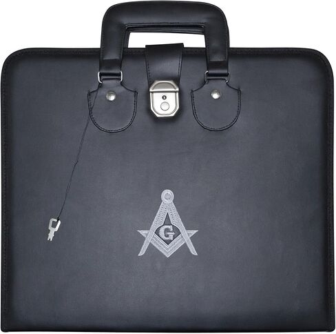 Masonic Master Mason Apron Case – Machine Embroidered (Black Leather), MM Provincial Size | Freemason Carrying Bags in Kuwait