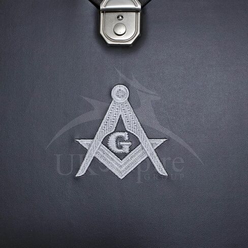 Masonic Master Mason Apron Case – Machine Embroidered (Black Leather), MM Provincial Size | Freemason Carrying Bags in Kuwait