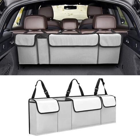 Car Trunk Organizer, Backseat Hanging Large Storage with Adjustable Straps,Waterproof PVC Collapsible Cargo Bag, Car Interior Accessories for Auto SUV MPV (Black) in Saudi Arabia