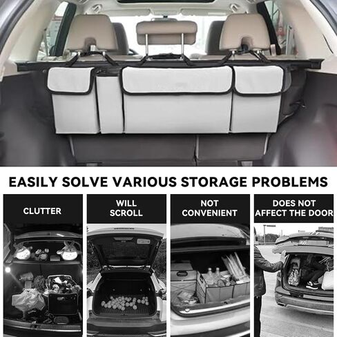 Car Trunk Organizer, Backseat Hanging Large Storage with Adjustable Straps,Waterproof PVC Collapsible Cargo Bag, Car Interior Accessories for Auto SUV MPV (Black) in Saudi Arabia