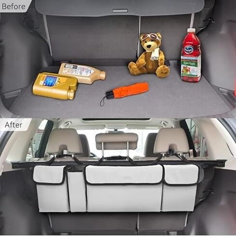 Car Trunk Organizer, Backseat Hanging Large Storage with Adjustable Straps,Waterproof PVC Collapsible Cargo Bag, Car Interior Accessories for Auto SUV MPV (Black) in Saudi Arabia