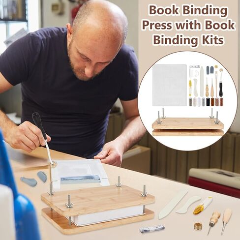AHANDMAKER 12 × 8 كتاب تجليد الكتب، مجموعات تجليد الكتب، لوازم تجليد الكتب مع مجلد العظام، إبر العين الكبيرة، قماش الكتاب، أدوات بدء تجليد الكتب الخشبية للكتب اليدوية DIY، زهرة الصحافة in Saudi Arabia