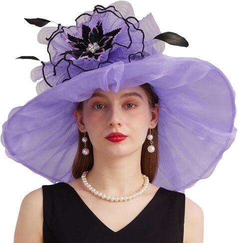 Kentucky Organza Derby Top Hats for Women Sun Visor Cap Ladies Flowers Bride Weeding Fascinators Wide Brim Fedoras in Kuwait