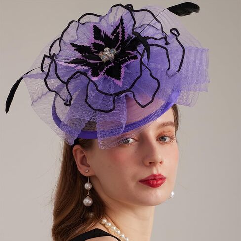 Kentucky Organza Derby Top Hats for Women Sun Visor Cap Ladies Flowers Bride Weeding Fascinators Wide Brim Fedoras in Kuwait