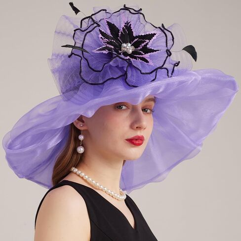 Kentucky Organza Derby Top Hats for Women Sun Visor Cap Ladies Flowers Bride Weeding Fascinators Wide Brim Fedoras in Kuwait