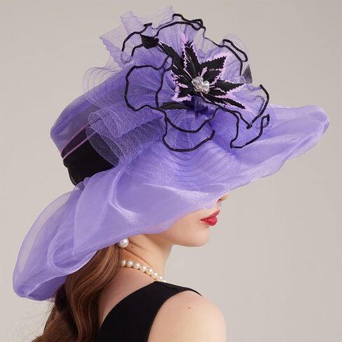 Kentucky Organza Derby Top Hats for Women Sun Visor Cap Ladies Flowers Bride Weeding Fascinators Wide Brim Fedoras in Kuwait