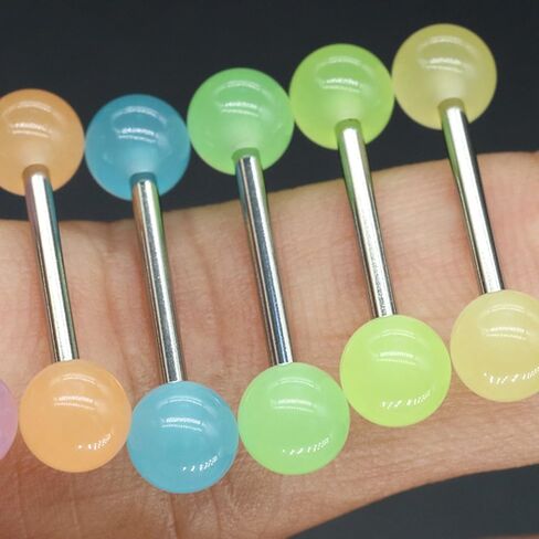 6pc GLOW IN THE DARK 14G Tongue Bar UV Acrylic Ball Capsule Multi Color Steel Bar Barbell Ring Piercing Jewelry in Kuwait