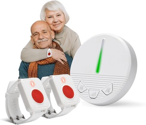 Motion Sensor Bed Alarm Caregiver Pager Indoor Alarm Room with Wireless Motion Fall Prevention for Elderly Monitoring Seniors Dementia Patients Seniors Home Door Chime (SJ PR1+CPM+SW+HG1-1+1+1+1) in Kuwait