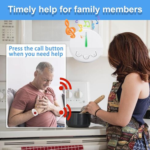 Motion Sensor Bed Alarm Caregiver Pager Indoor Alarm Room with Wireless Motion Fall Prevention for Elderly Monitoring Seniors Dementia Patients Seniors Home Door Chime (SJ PR1+CPM+SW+HG1-1+1+1+1) in Kuwait