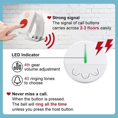 Motion Sensor Bed Alarm Caregiver Pager Indoor Alarm Room with Wireless Motion Fall Prevention for Elderly Monitoring Seniors Dementia Patients Seniors Home Door Chime (SJ PR1+CPM+SW+HG1-1+1+1+1) in Kuwait