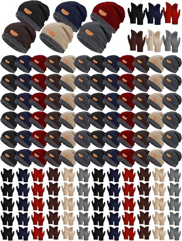 Toulite Winter Hats and Gloves Bulk Warm Fleece Lined Knitted Beanies for Women Men Cold Weather Homeless Donation in Saudi Arabia