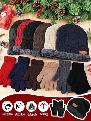 Toulite Winter Hats and Gloves Bulk Warm Fleece Lined Knitted Beanies for Women Men Cold Weather Homeless Donation in Saudi Arabia