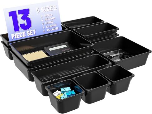 25 PCS Plastic Desk Drawer Organizer Set, 4 Sizes Bathroom Drawer Organizer Trays & Storage,Small Clear Plastic Organizer Bins for Makeup/Jewelry,Kitchen Utensils,Gadgets,Vanity Or Office Accessories in Saudi Arabia