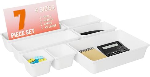 25 PCS Plastic Desk Drawer Organizer Set, 4 Sizes Bathroom Drawer Organizer Trays & Storage,Small Clear Plastic Organizer Bins for Makeup/Jewelry,Kitchen Utensils,Gadgets,Vanity Or Office Accessories in Saudi Arabia
