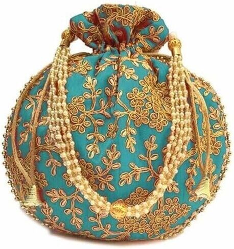 Radharani Arts Lot of 10 PCS Women Handicrafts and jewellery Designer Potli Bags or Wristlets or rajasthani batwa for Wedding & Parties, Best for gifting, medium size in Saudi Arabia