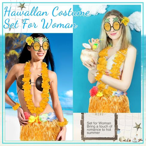 Jiuguva 8 Pcs Hawaiian Costume Set for Woman, Coconut Bra and Grass Skirt Adult Hula Skirt with Sunglasses in Saudi Arabia