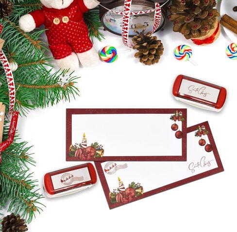 مجموعة طوابع مطاطية ذاتية التحبير لعيد الميلاد من Gift Boutique مكونة من 2 ختم توقيع سانتا كلوز وختم بريد الرنة بالقطب الشمالي باللون الأحمر لعطلة عيد الميلاد ومغلفات رسائل ورسائل الهدايا in Kuwait