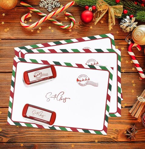 مجموعة طوابع مطاطية ذاتية التحبير لعيد الميلاد من Gift Boutique مكونة من 2 ختم توقيع سانتا كلوز وختم بريد الرنة بالقطب الشمالي باللون الأحمر لعطلة عيد الميلاد ومغلفات رسائل ورسائل الهدايا in Kuwait