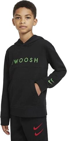 Nike Sportswear Swoosh Big Kids (Boys) French Terry Hoodie (Medium, Black/Black/Green Nebula) in Saudi Arabia