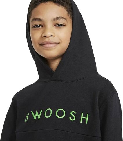 Nike Sportswear Swoosh Big Kids (Boys) French Terry Hoodie (Medium, Black/Black/Green Nebula) in Saudi Arabia