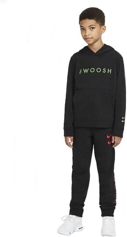 Nike Sportswear Swoosh Big Kids (Boys) French Terry Hoodie (Medium, Black/Black/Green Nebula) in Saudi Arabia