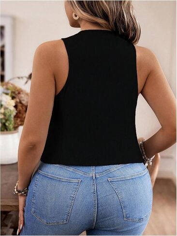 SOLY HUX Women's Plus Size Button Up Suit Vest Blazer V Neck Sleeveless Waistcoat in Kuwait