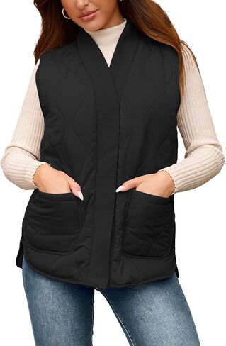 Angashion Women Puffer Vest Jacket: Fall Sleeveless Reversible Outerwear Quilted Fleece Warm Padded Gilet Coat with Pockets in Saudi Arabia
