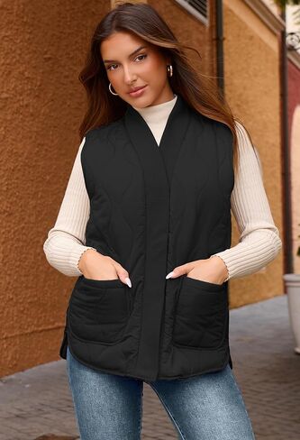 Angashion Women Puffer Vest Jacket: Fall Sleeveless Reversible Outerwear Quilted Fleece Warm Padded Gilet Coat with Pockets in Saudi Arabia