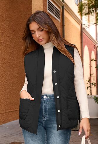 Angashion Women Puffer Vest Jacket: Fall Sleeveless Reversible Outerwear Quilted Fleece Warm Padded Gilet Coat with Pockets in Saudi Arabia