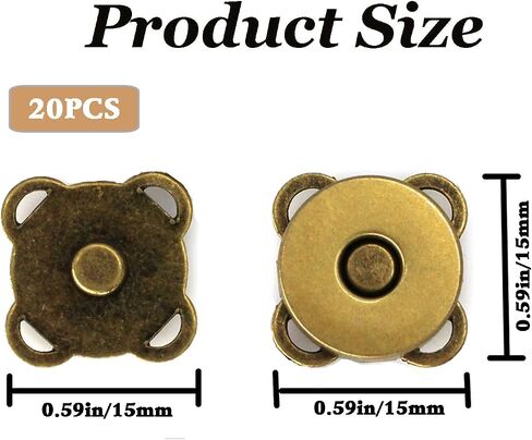 20 Sets Magnetic Snaps Button for Purse Handbag Wallet Overcoat Bag Bronze Fasteners Snap Buttons (15mm) in Saudi Arabia