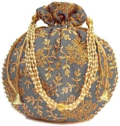 Radharani Arts Lot of 10 PCS Women Handicrafts and jewellery Designer Potli Bags or Wristlets or rajasthani batwa for Wedding & Parties, Best for gifting, medium size in Saudi Arabia