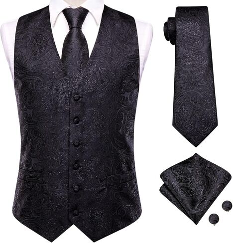 Hi-Tie Mens Suit Vest Tie set Classic Waistcoat and Necktie Handkerchief Cufflinks Suit Wedding Party in Saudi Arabia