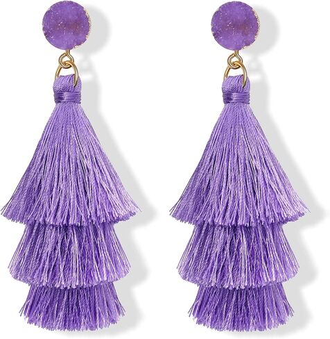 FIBO STEEL Colorful Tassel Earrings for Women Layered Bohemian Earrings, Big Statement Tiered Fringe Drop Dangle Earrings Christmas Valentine Earrings Party Jewelry in Kuwait