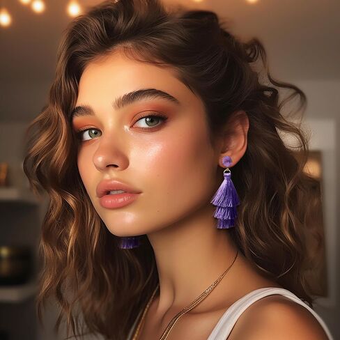 FIBO STEEL Colorful Tassel Earrings for Women Layered Bohemian Earrings, Big Statement Tiered Fringe Drop Dangle Earrings Christmas Valentine Earrings Party Jewelry in Kuwait